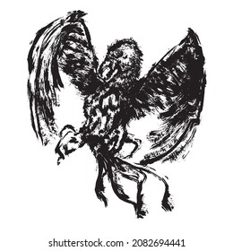 Phoenix Eagle, Bird Silhouette, Vector Ink Illustration.