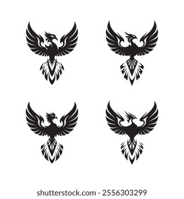 Phoenix Eagle Falcon Hawk Bird logo Icon Set Design Vector silhouette illustration Template