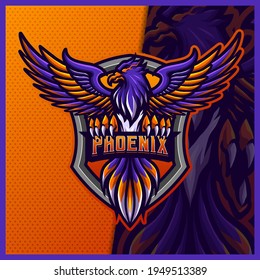 Phoenix eagle falcon hawk mascot esport logo design illustrations vector template, Live Bird logo for team game streamer banner 