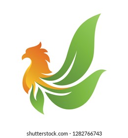 Phoenix eagle leaf logo template - Vector. Combination of phoenix and leaves for flight or nature logo