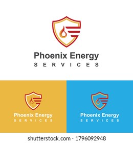 Phoenix Energy Logo Design Template With Shield.
