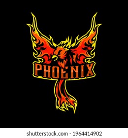 Phoenix e-sport logo design. A bird with a burning fire. Mascot design