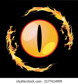

Phoenix eyes, fire dragon mix. Vector design.