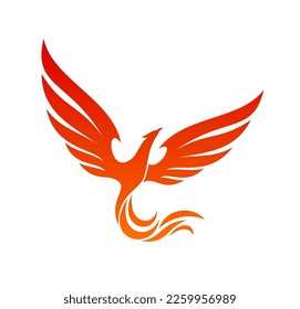 Phoenix, fairy bird icon. Magic animal, fairy firebird or bird with flaming wings graphic vector label or symbol. Fantasy phoenix abstract emblem, creativity and infinity concept or spiritual tattoo