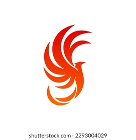 Fénix, un icono de pájaro con llama de hadas. Emblema vectorial de la compañía con un animal de hada flameante, un ave de fuego de fantasía o un ave mágica. Tatuaje rojo águila voladora, infinito, libertad y símbolo abstracto espiritual