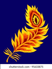 phoenix feather vector illustration on blue background