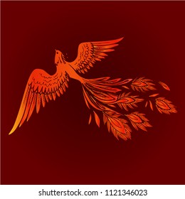 Phoenix Fire bird illustration and character design.Hand drawn Phoenix tattoo Japanese and Chinese style,Legend of the Firebird is Russian fairy tales and it is creature from Slavic folklore.