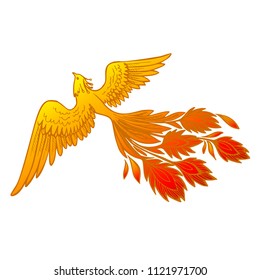 Phoenix Fire bird illustration and character design.Hand drawn Phoenix tattoo Japanese and Chinese style,Legend of the Firebird is Russian fairy tales and it is creature from Slavic folklore.