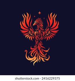 Phoenix Fire bird illustration and character design. hand drawn Legend of the Fire bird