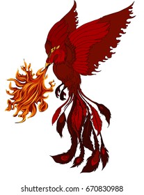 Phoenix Fire bird illustration and character design.Hand drawn Phoenix tattoo Japanese and Chinese style,Legend of the Firebird is Russian fairy tales and it is creature from Slavic folklore.