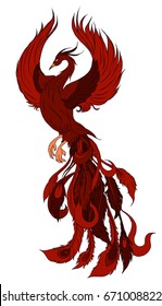 Phoenix Fire bird illustration and character design.Hand drawn Phoenix tattoo Japanese and Chinese style,Legend of the Firebird is Russian fairy tales and it is creature from Slavic folklore.