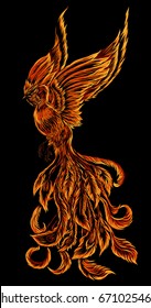 Phoenix Fire bird illustration and character design.background fire shape of phoenix ,Legend of the Firebird is Russian fairy tales and it is creature from Slavic folklore.