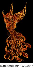 Phoenix Fire bird illustration and character design.background fire shape ,Legend of the Firebird is Russian fairy tales and it is creature from Slavic folklore.