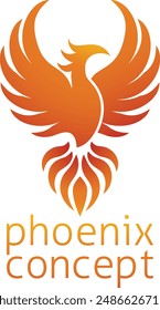 A phoenix fire bird from mythology rising with its wings spread 