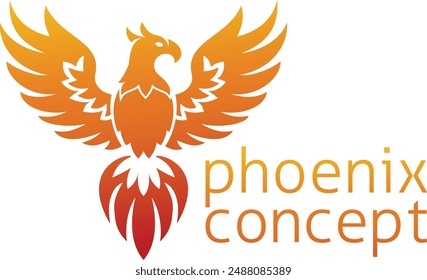 A phoenix fire bird from mythology rising with its wings spread 