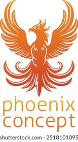 A phoenix fire bird from mythology rising with its wings spread 