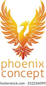 A phoenix fire bird from mythology rising with its wings spread 