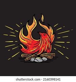 Phoenix Fire Bird Vector Retro Vintage Logo Illustration