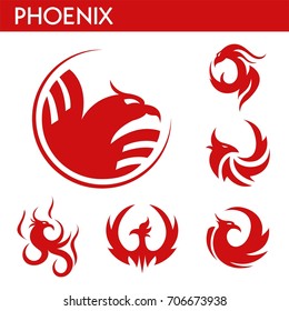 Phoenix fire bird vector template icons set