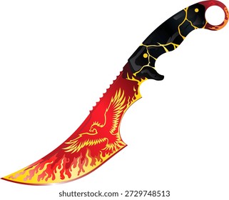 Phoenix Fire Tactical Knife - Vector Illustration of Flaming Combat Dagger