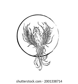 Phoenix Firebird Animal With Abstract Circle Drawing Logo Vector Illustration Template Icon Design