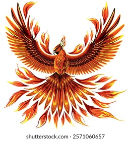 Phoenix firebird mithological Creature looking like a burning Bird vector illustration isolated on white 