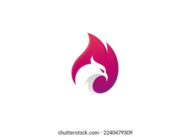 logo del icono del vector del ave de fuego phoenix con forma de llama en color degradado rojo