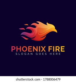 phoenix flame or eagle fire gradient logo design vector template