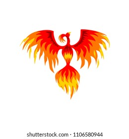 Phoenix, flaming mythical firebird vector Illustration on a white background