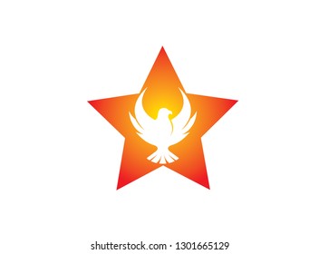 Phoenix flying bird inside the star and eagle open wings Logo