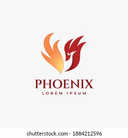 Phoenix flying fire bird vector abstract logo icon design template