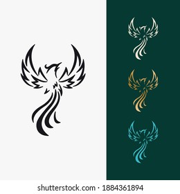 Phoenix flying fire bird vector abstract logo icon design template