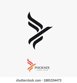 Phoenix flying fire bird vector abstract logo icon design template