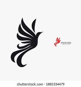 Phoenix flying fire bird vector abstract logo icon design template