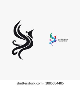 Phoenix flying fire bird vector abstract logo icon design template