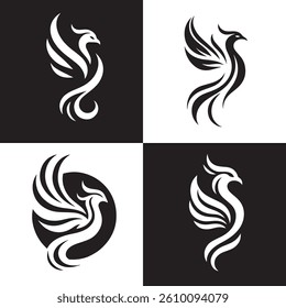 Phoenix, Garuda, Eagle Bird Icon Logo Tattoo Silhouette Set Collection
