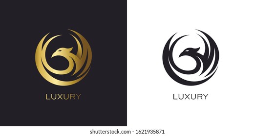 Phoenix Gold in circle logo stylized golden flying bird