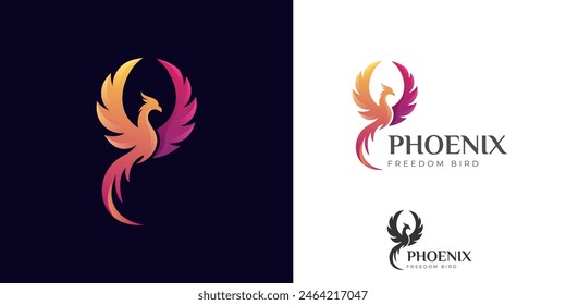 Phoenix gradient logo illustration. awesome phoenix wing logo animal abstract design