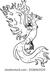 Phoenix - Ilustración vectorial dibujada a mano del pájaro de fuego mitológico