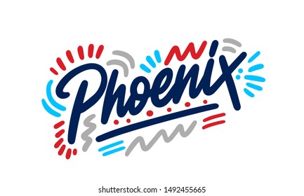 Phoenix handwritten city name.Modern Calligraphy Hand Lettering for Printing,background ,logo, for posters, invitations, cards, etc. Typography vector.