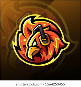 Phoenix head esport logo with headphones