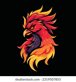 Phoenix Head Mascot Logo for Esport. Phoenix T-shirt Design. Isolated on Black Background