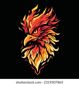 Phoenix Head Mascot Logo for Esport. Phoenix T-shirt Design. Isolated on Black Background