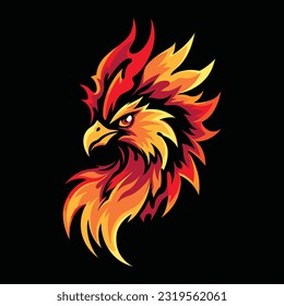 Phoenix Head Mascot Logo for Esport. Phoenix T-shirt Design. Isolated on Black Background