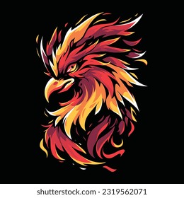 Phoenix Head Mascot Logo für Esport. Phoenix T-Shirt Design. Einzeln auf schwarzem Hintergrund