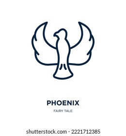 phoenix icon from fairy tale collection. Thin linear phoenix, falcon, freedom outline icon isolated on white background. Line vector phoenix sign, symbol for web and mobile