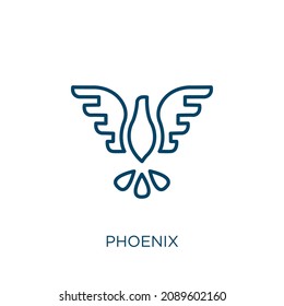 phoenix icon. Thin linear phoenix outline icon isolated on white background. Line vector phoenix sign, symbol for web and mobile