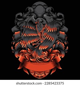 phoenix illustration with baroque ornament