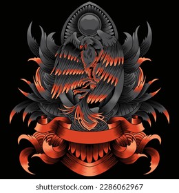phoenix illustration with baroque ornament