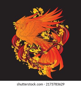 phoenix illustration with japanese style background